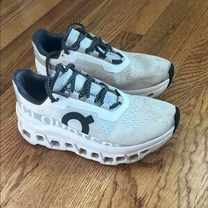 On Cloudmonster White and Black Sneakers US 7